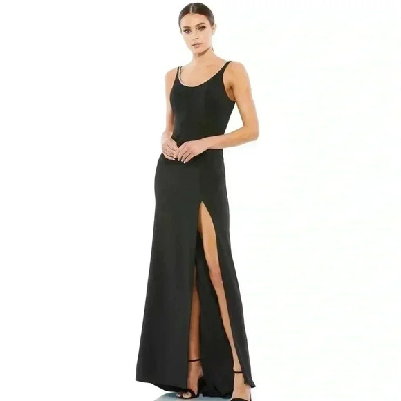 SLEEVELESS CRYSTAL SCOOP NECKLINE COLUMN GOWN - Picture 1 of 9